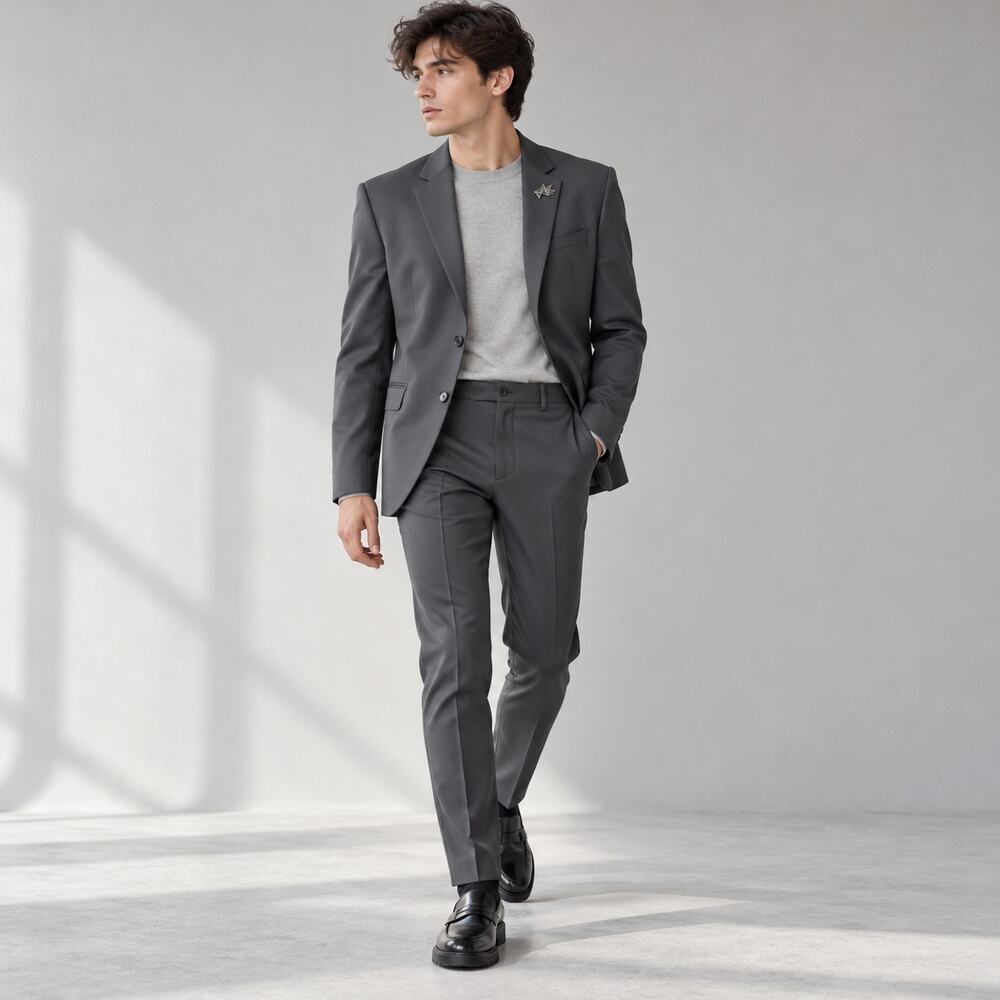 Zara Man Black Two Piece Suit Blazer 34 Pants 29 NWT Lapel Pin
